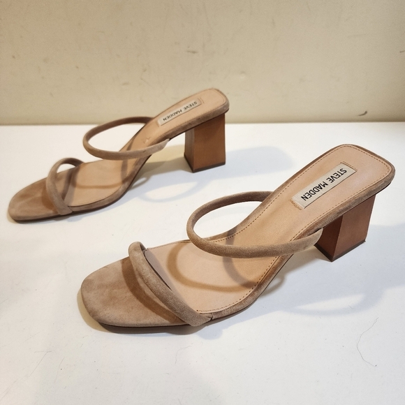 Steve Madden Honey Slide Block heels Strappy Leather Upper Sandals size 9.5M - Picture 3 of 9